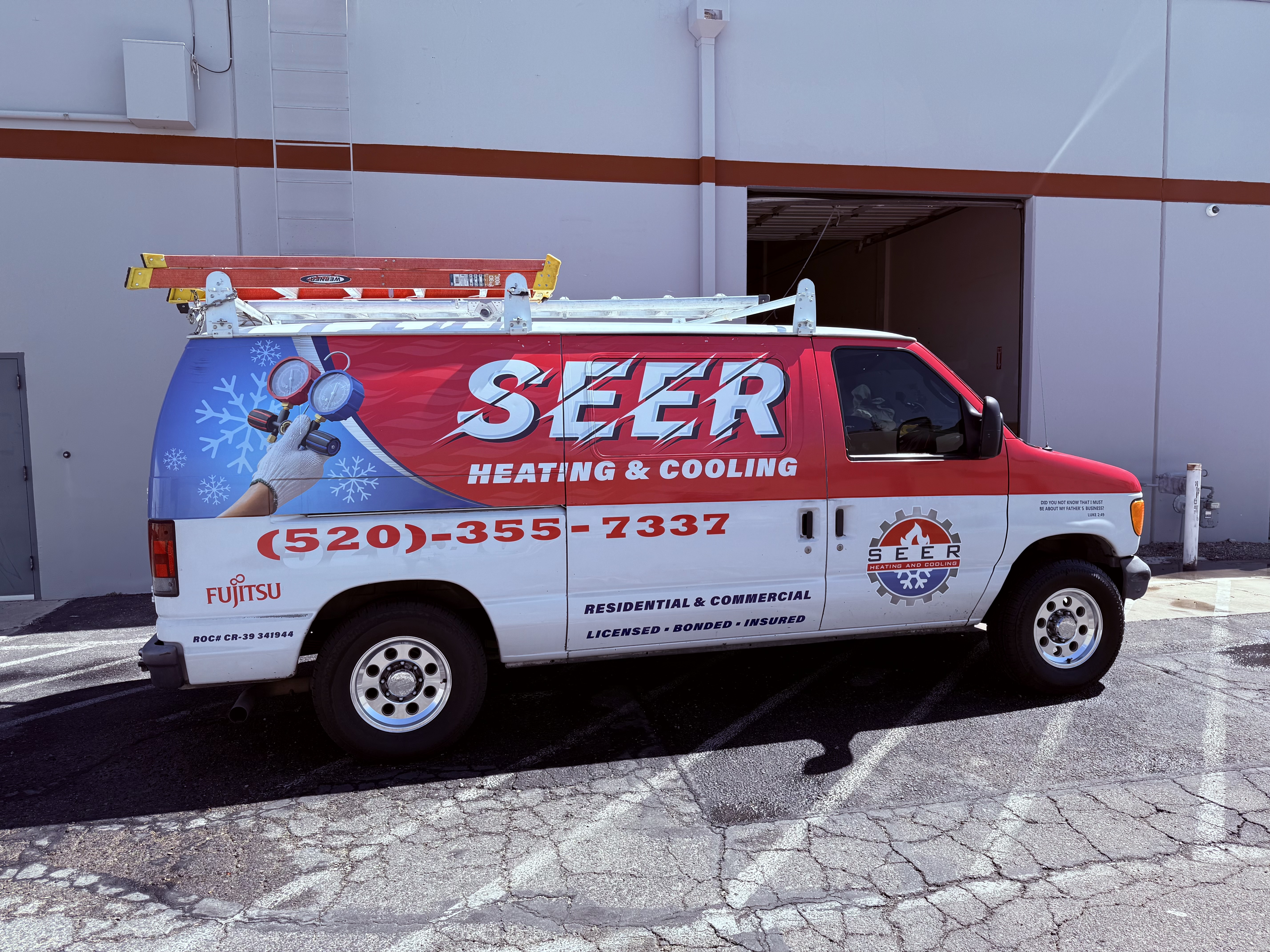 Background for About us page. Background includes a SEER Company Van